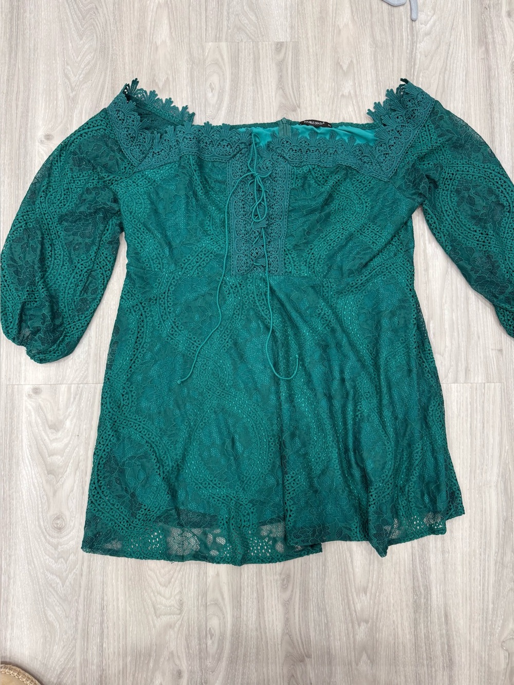 LN Double Crazy Green Off Shoulder Lace up plus Lined mini dress 4XL Christmas